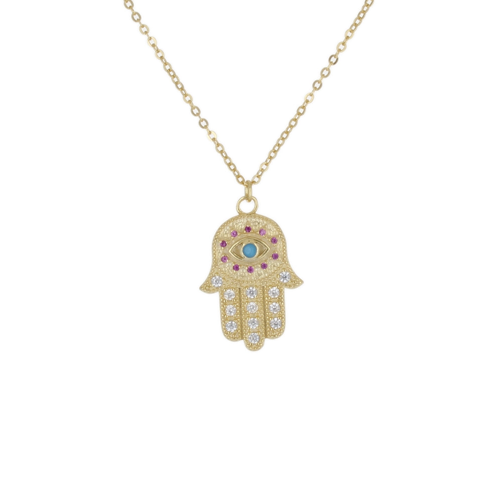 MATTED HAMSA WITH EYE PENDANT NECKLACE