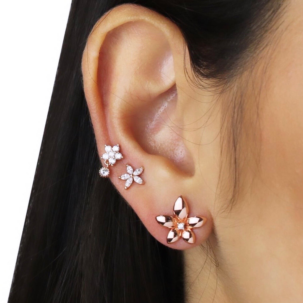 ROSE STUD WITH DANGLING CZ