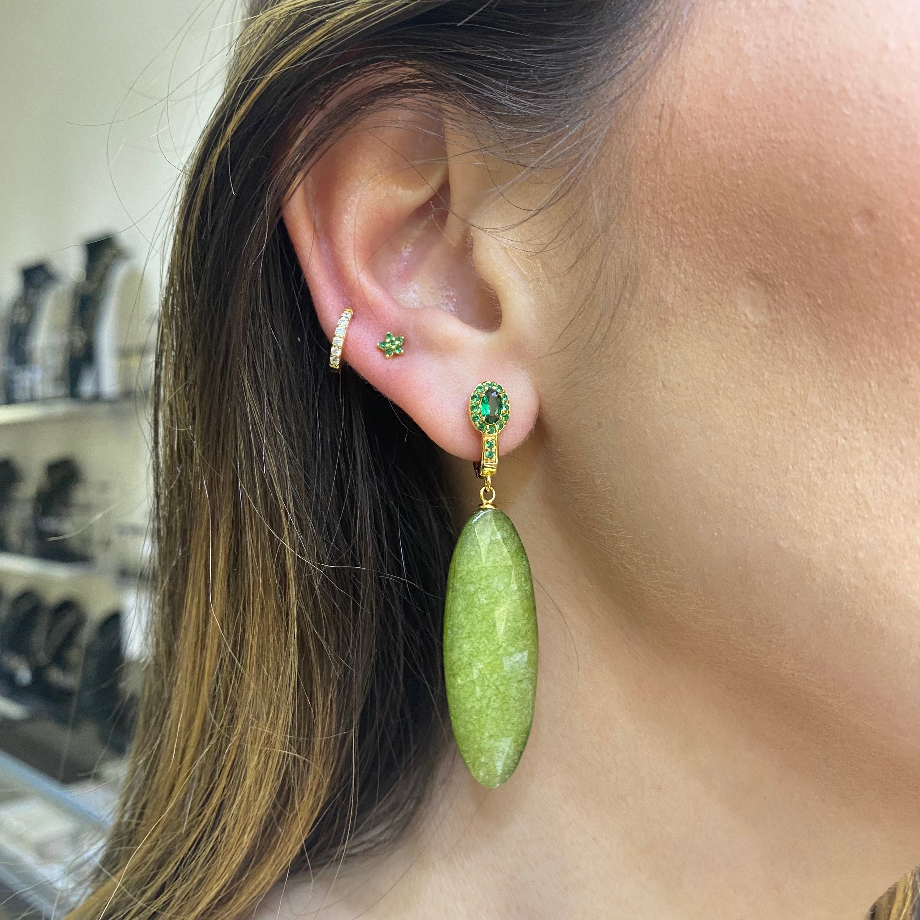 Long jade drop earring