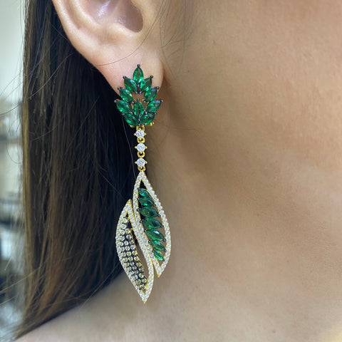Green leaf drop earring