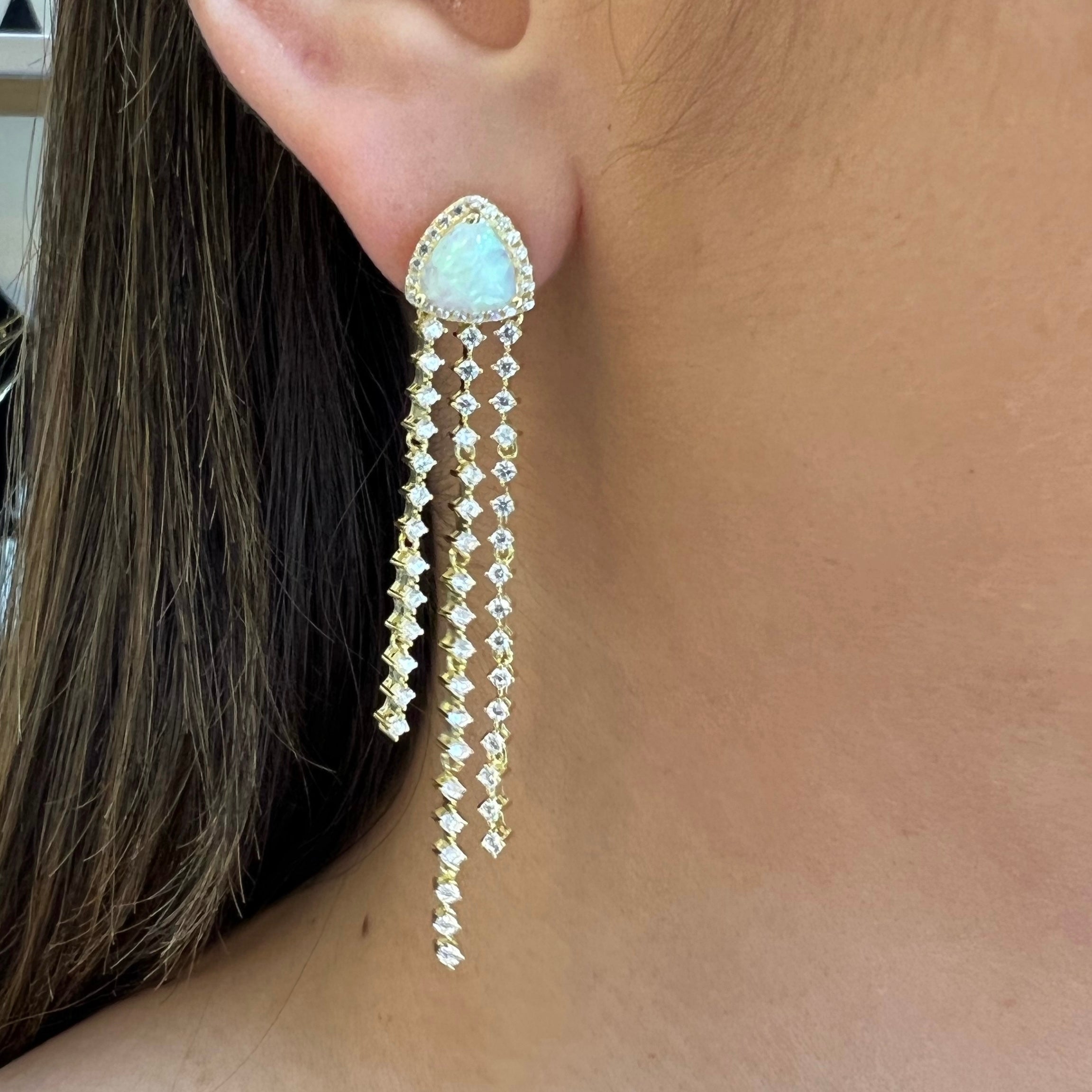 Opal with triple pave drop earring