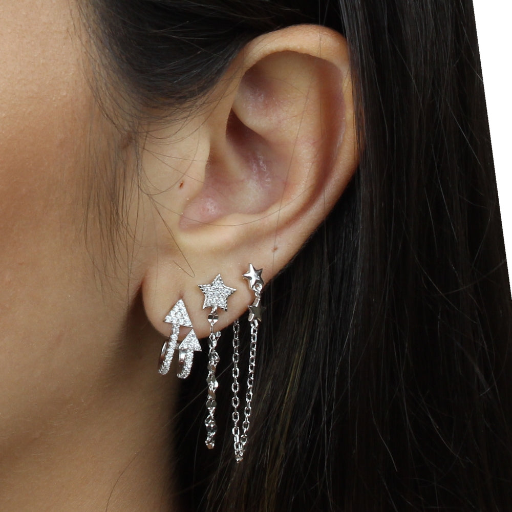 PAVE STAR CHAIN STUD EARRINGS